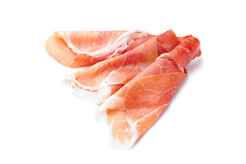 Tasty jamon slices on white background