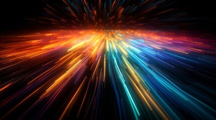 Abstract Multicolor Spectrum Background, Bright Orange, Blue, Magenta Neon Rays and Colorful Glowing Lines. Generative Ai