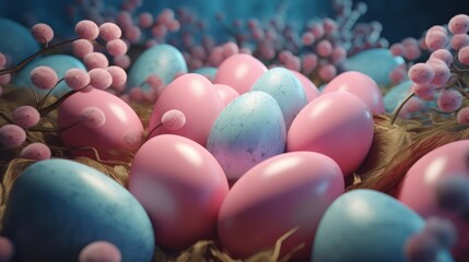 Fototapeta na wymiar Decorative Easter Eggs in Pastel Colors, Generative AI