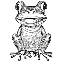 Fototapeta premium frog logo, black and white illustration hand drawing toad