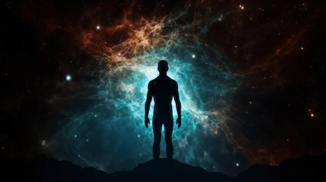 ?yber space concept of glowing astral body silhouette neural network AI generated art