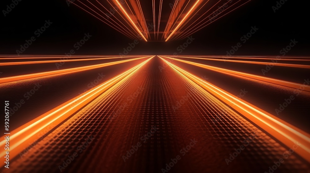 Poster orange glowing speed lines on black background. generative ai