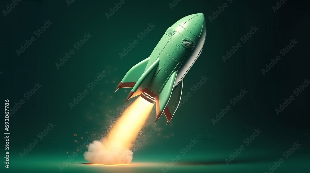 Aufkleber rocket taking off isolated on green background. generative ai