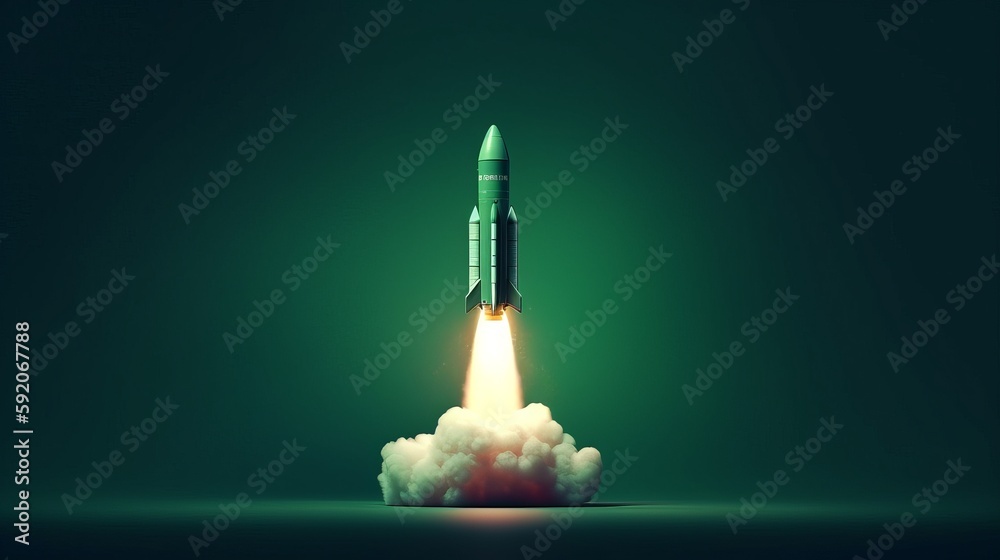 Aufkleber rocket taking off isolated on green background. generative ai