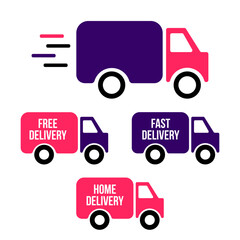 Set of delivery icons. Fast delivery, free delivery, home delivery trucks. Vector illustration set