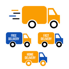 Set of delivery icons. Fast delivery, free delivery, home delivery trucks. Vector illustration set