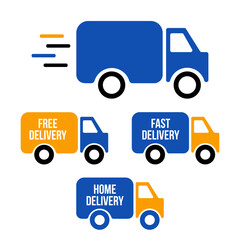 Set of delivery icons. Fast delivery, free delivery, home delivery trucks. Vector illustration set