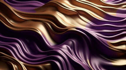 Fototapeta premium Wavy Golden and Purple Metallic 3D Background. Generative ai