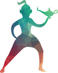 Genie Logo Design. Magic Fantasy genie concept logo.
genie with action with lamp vector template.