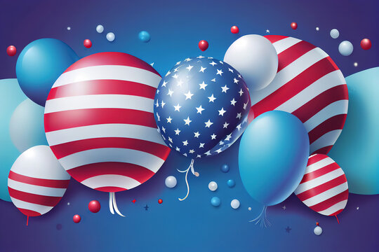 America holiday banner design of USA balloons on blue background. Happy Labor Day. Generative Ai