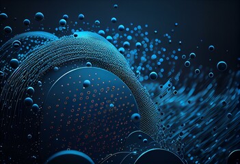 Blue wave conection dots and lines. Abstract technology background. Science background. Big data. 3d rendering. Network connection. Generative AI