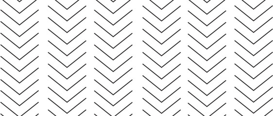 Seamless arrow pattern on white background. Modern chevron lines pattern for backdrop and wallpaper template. Black simple lines with repeat texture. Seamless chevron background, vector illustration