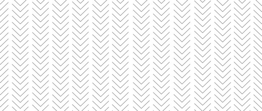 Seamless arrow pattern on white background. Modern chevron lines pattern for backdrop and wallpaper template. Black simple lines with repeat texture. Seamless chevron background, vector illustration