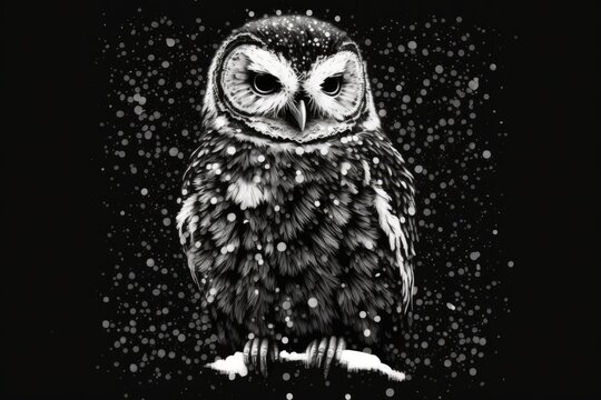 owl perched on a snowy branch. Generative AI