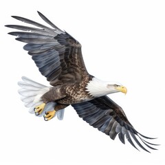 Majestic American Eagle Soaring through White Skies, Generative AI