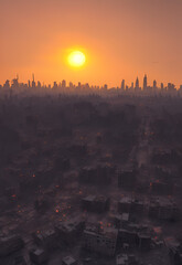 sun set on the ruined city,  world of darkness and despair, a place where hope had long since died, ghost town, dead metropolis, skyline, ruins, generative ai generativ ki - obrazy, fototapety, plakaty