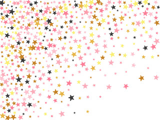 Luxury black pink gold starburst vector wallpaper. Many starburst spangles holiday decoration particles. Cartoon star burst background. Sparkle particles greeting decor.