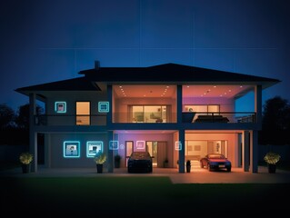 smart home with automated lights - obrazy, fototapety, plakaty