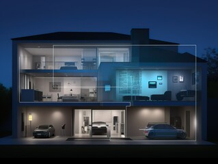 smart home with automated lights - obrazy, fototapety, plakaty