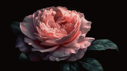 A painting of a pink rose with water droplets on it.generative ai