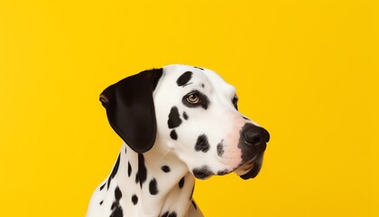 dalmatian dog portrait. on yellow background