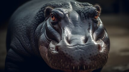Fototapeta na wymiar Portrait Of Dangerous Hippo / Hippopotamus - Generative AI