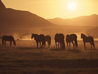 Naklejka na ściany i meble Horses at Sunrise