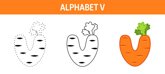 Alphabet V tracing and coloring worksheet for kids