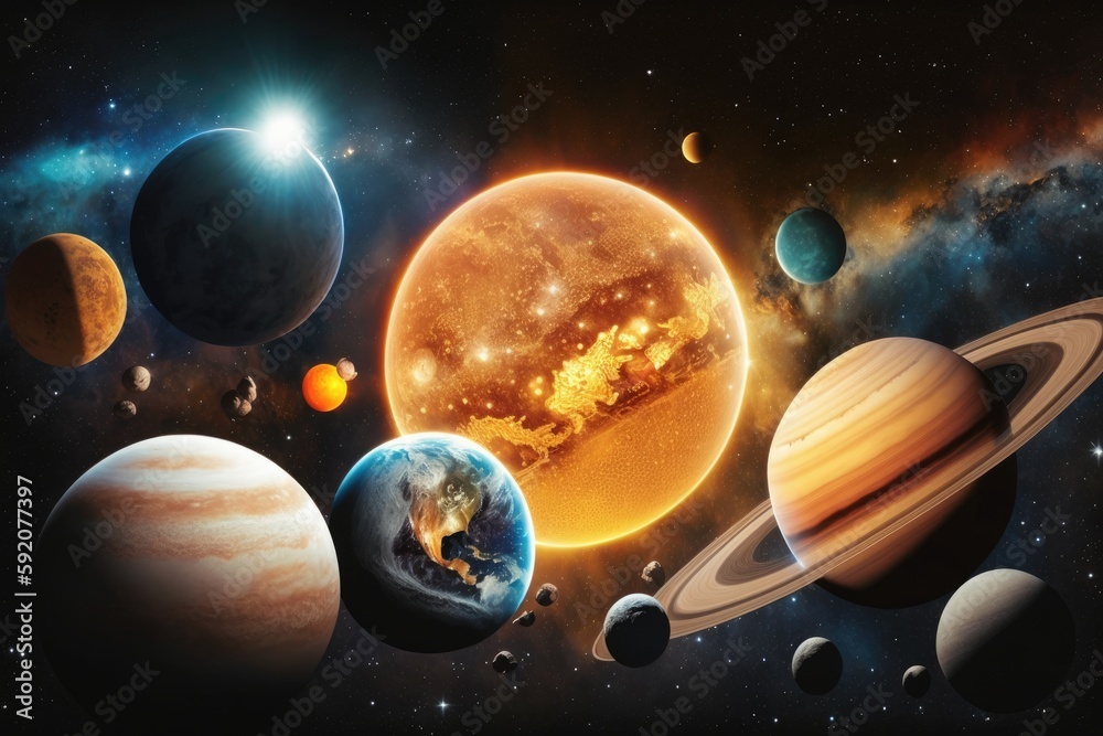 Canvas Prints colorful solar system with planets and stars in the background. generative ai
