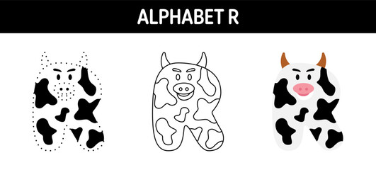 Alphabet R tracing and coloring worksheet for kids