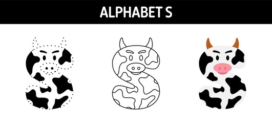Alphabet S tracing and coloring worksheet for kids