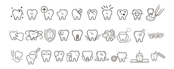 Set of dental icons on white background