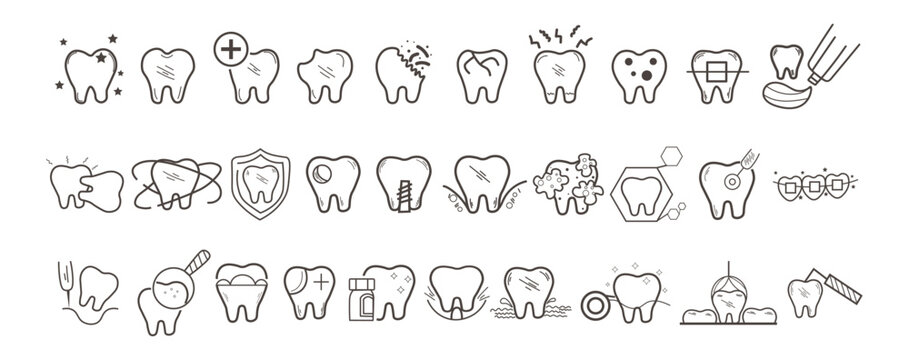 Set of dental icons on white background