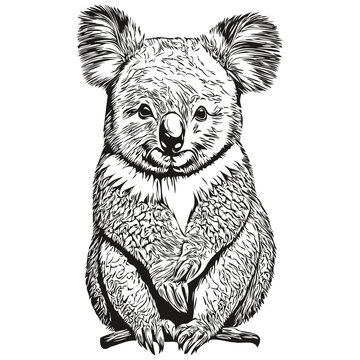 Koala vector illustration line art drawing black and white koala bear