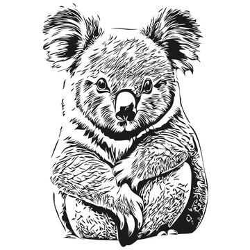 Koala vector illustration line art drawing black and white koala bear