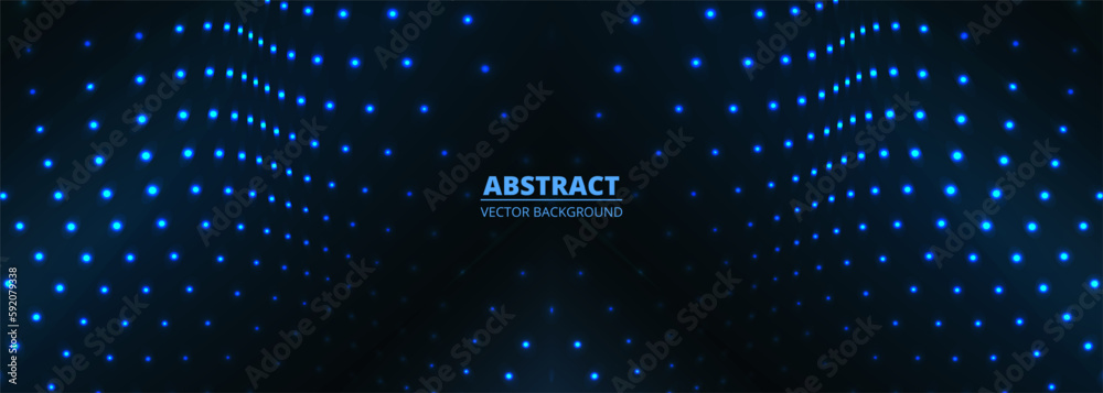 Poster dark blue vector wide futuristic abstract background with blue particle dots. vector illustration