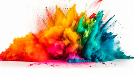 Fototapeta na wymiar Multicolored explosion of rainbow holi powder paint isolated on white background. Generative AI
