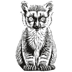 Lemur sketchy, graphic portrait of a Lemur on a white background, Lemurs