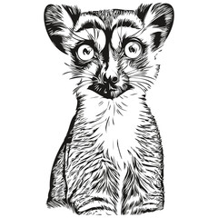 Lemur sketchy, graphic portrait of a Lemur on a white background, Lemurs