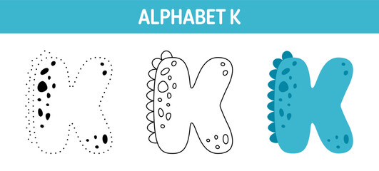 Alphabet K tracing and coloring worksheet for kids