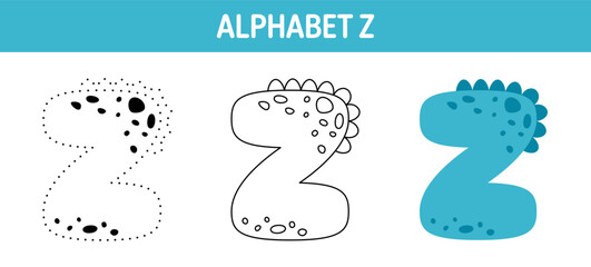 Alphabet Z tracing and coloring worksheet for kids