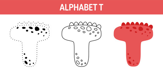 Alphabet T tracing and coloring worksheet for kids