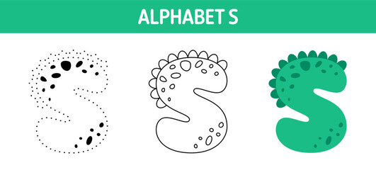 Alphabet S tracing and coloring worksheet for kids