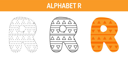 Alphabet R tracing and coloring worksheet for kids