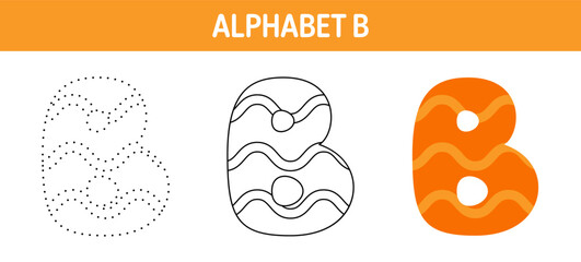 Alphabet B tracing and coloring worksheet for kids