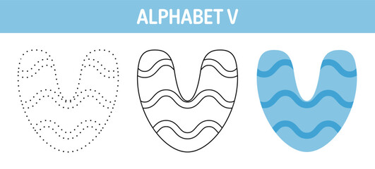 Alphabet V tracing and coloring worksheet for kids