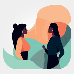 vector illustration, two women talking