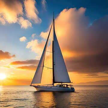 Segelboot in der Idylle des Meere während eines Sonnenunterganges 