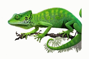 Fototapeta premium vibrant green lizard perched on a branch. Generative AI