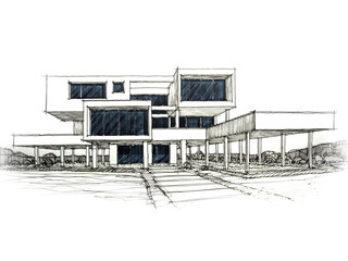 Architectural sketching. Handmade sketch. Graphic drawings, sketches.